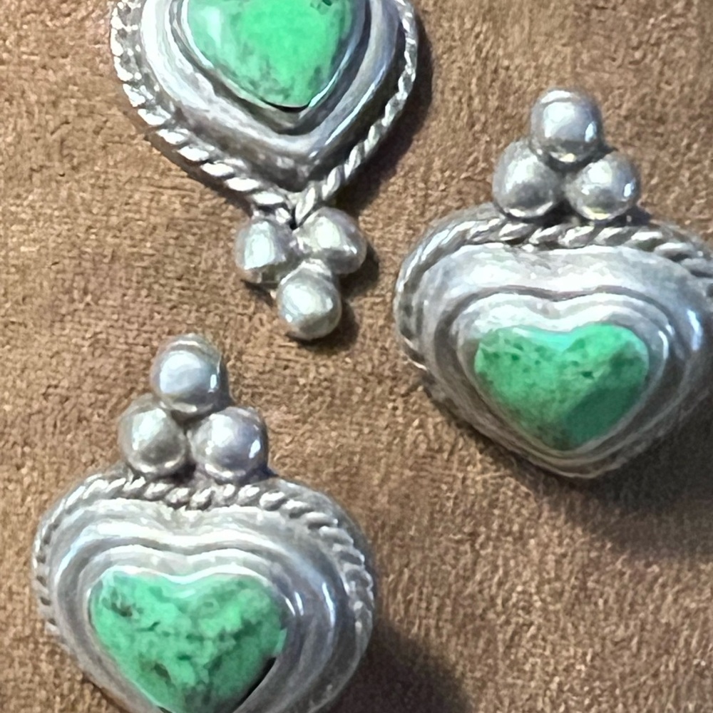 Sterling Silver Heart Earrings with Green Turquoise Accent